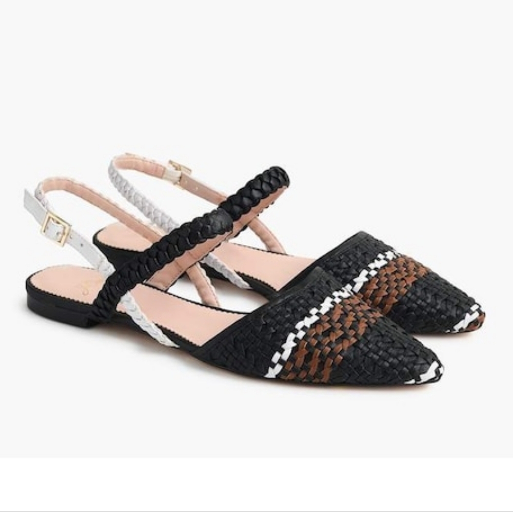 J.Crew Pointed-toe Woven Flats With Ankle Strap